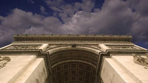 Arc de Triomphe (against the moving clouds, 4K), time lapse, Paris, France. Stock Footage 239670742