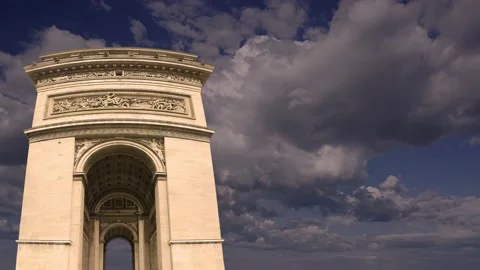 Arc de Triomphe (against the moving clouds, 4K), time lapse, Paris, France. Stock Footage 239670762