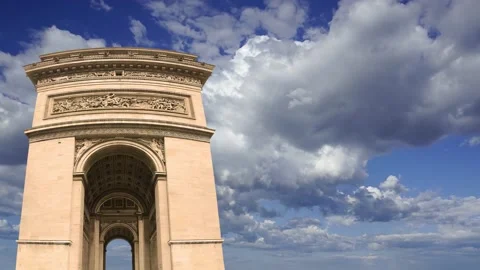 Arc de Triomphe (against the moving clouds, 4K), time lapse, Paris, France. Stock Footage 239670765