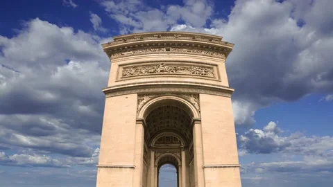 Arc de Triomphe (against the moving clouds, 4K), time lapse, Paris, France. Stock Footage 239670770