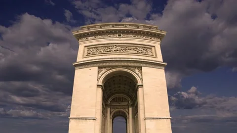 Arc de Triomphe (against the moving clouds, 4K), time lapse, Paris, France. Stock Footage 239670773