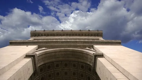 Arc de Triomphe (against the moving clouds, 4K), time lapse, Paris, France. Video stock 239670778
