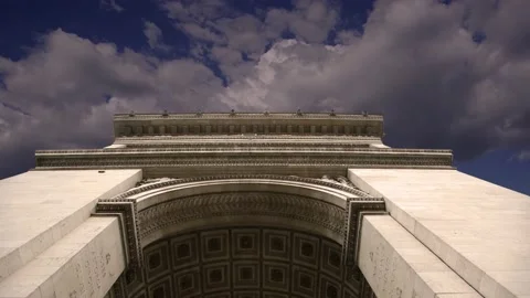 Arc de Triomphe (against the moving clouds, 4K), time lapse, Paris, France. Stock Footage 239670786