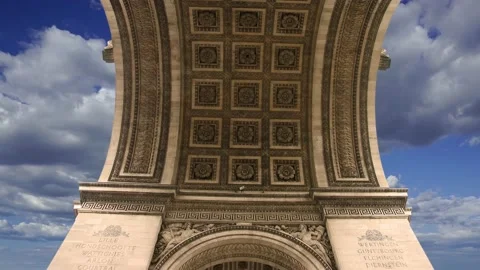 Arc de Triomphe (against the moving clouds, 4K), time lapse, Paris, France. Stock Footage 239670810