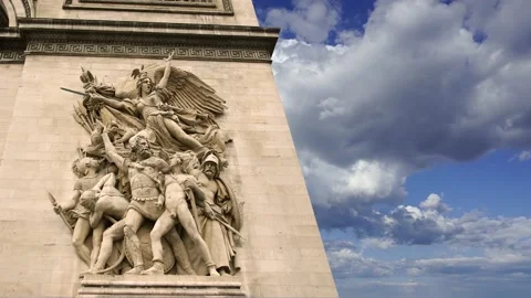 Arc de Triomphe (against the moving clouds, 4K), time lapse, Paris, France. Video stock 239670832