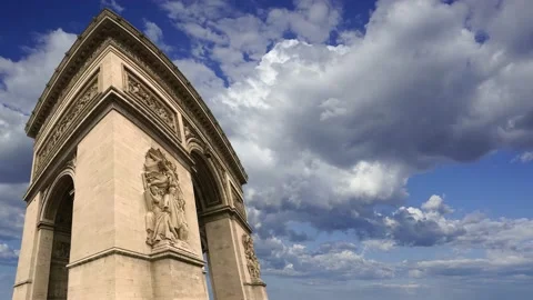 Arc de Triomphe (against the moving clouds, 4K), time lapse, Paris, France. Stock Footage 239670841