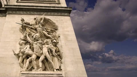 Arc de Triomphe (against the moving clouds, 4K), time lapse, Paris, France. Stock Footage 239670843