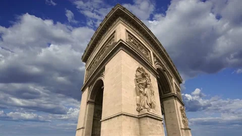 Arc de Triomphe (against the moving clouds, 4K), time lapse, Paris, France. Stock Footage 239670852