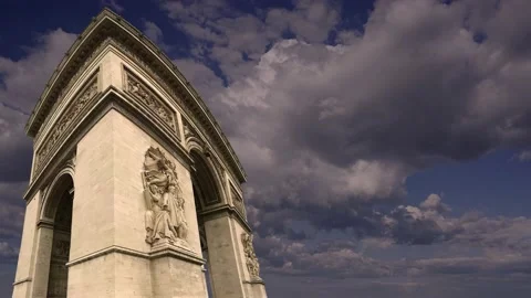 Arc de Triomphe (against the moving clouds, 4K), time lapse, Paris, France. Stock Footage 239670865