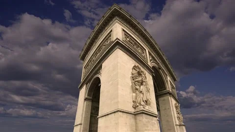Arc de Triomphe (against the moving clouds, 4K), time lapse, Paris, France. Stock Footage 239670866