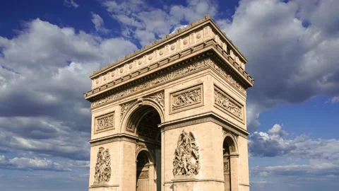 Arc de Triomphe (against the moving clouds, 4K), time lapse, Paris, France. Stock Footage 239670907