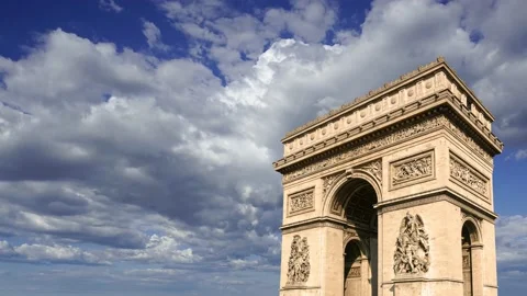 Arc de Triomphe (against the moving clouds, 4K), time lapse, Paris, France. Stock Footage 239670920