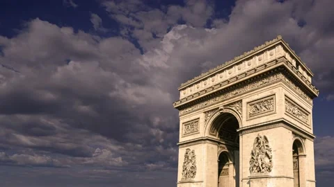 Arc de Triomphe (against the moving clouds, 4K), time lapse, Paris, France. Stock Footage 239670932