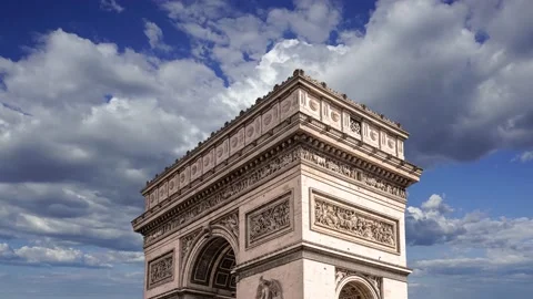 Arc de Triomphe (against the moving clouds, 4K), time lapse, Paris, France. Video stock 239670935