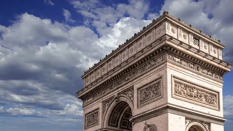 Arc de Triomphe (against the moving clouds, 4K), time lapse, Paris, France. Stock Footage 239670954