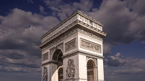 Arc de Triomphe (against the moving clouds, 4K), time lapse, Paris, France. Stock Footage 239671026