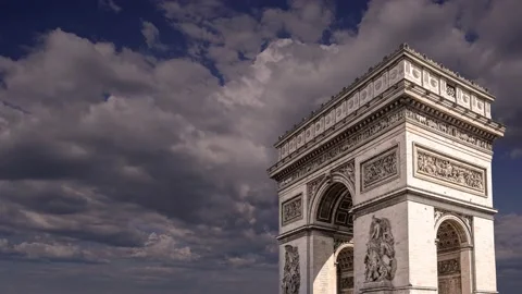 Arc de Triomphe (against the moving clouds, 4K), time lapse, Paris, France. Stock Footage 239671078