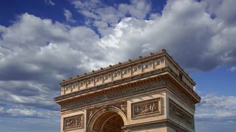 Arc de Triomphe (against the moving clouds, 4K), time lapse, Paris, France. Stock Footage 239671087