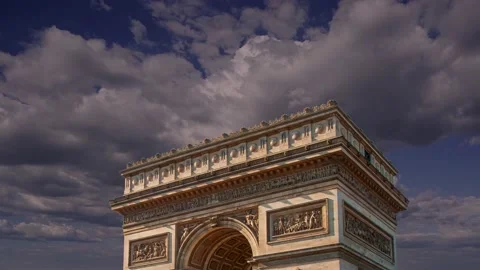 Arc de Triomphe (against the moving clouds, 4K), time lapse, Paris, France. Video stock 239671089