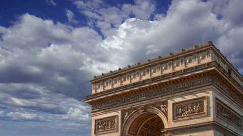 Arc de Triomphe (against the moving clouds, 4K), time lapse, Paris, France. Stock Footage 239671099