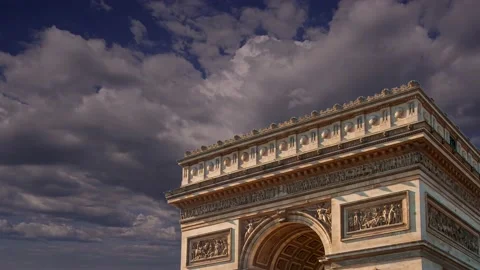 Arc de Triomphe (against the moving clouds, 4K), time lapse, Paris, France. Stock Footage 239671104