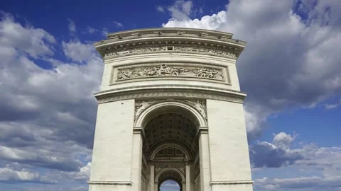 Arc de Triomphe (against the moving clouds, 4K), with zoom, Paris, France Stock Footage 241104021