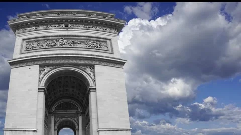 Arc de Triomphe (against the moving clouds, 4K), with zoom, Paris, France Stock Footage 241104033