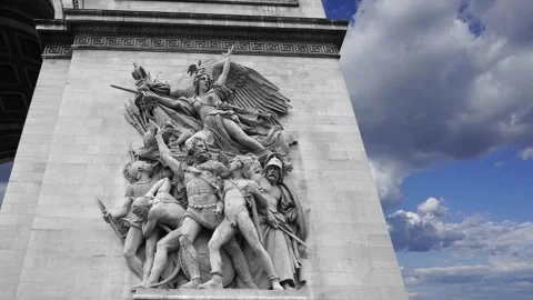 Arc de Triomphe (against the moving clouds, 4K), with zoom, Paris, France Video stock 241104067