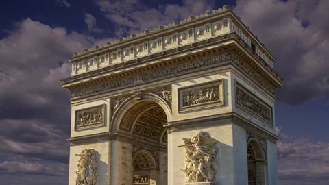 Arc de Triomphe (against the moving clouds, 4K), with zoom, Paris, France Stock Footage 241104103