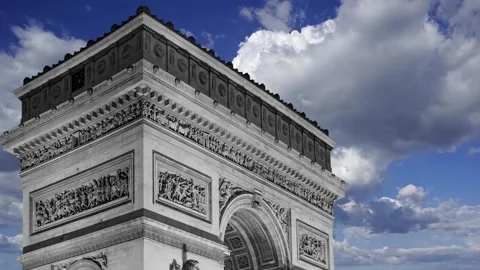 Arc de Triomphe (against the moving clouds, 4K), with zoom, Paris, France Stock Footage 241104208