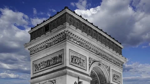 Arc de Triomphe (against the moving clouds, 4K), with zoom, Paris, France Stock Footage 241104218