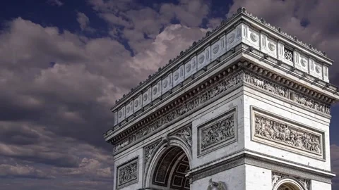 Arc de Triomphe (against the moving clouds, 4K), with zoom, Paris, France Stock Footage 241104276