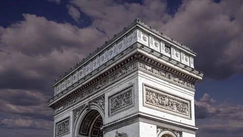 Arc de Triomphe (against the moving clouds, 4K), with zoom, Paris, France Stock Footage 241104284