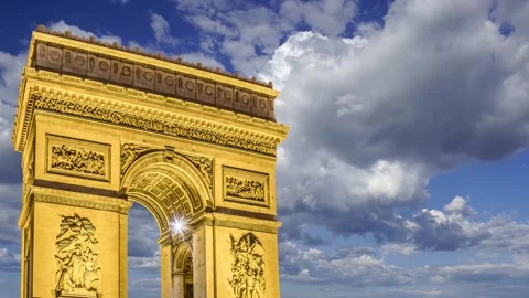 Arc de Triomphe (against the moving clouds, 4K), with zoom, Paris, France Stock Footage 241104287