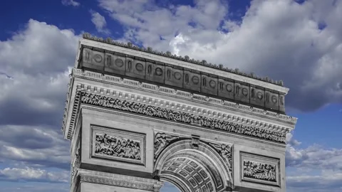 Arc de Triomphe (against the moving clouds, 4K), with zoom, Paris, France Stock Footage 241104335
