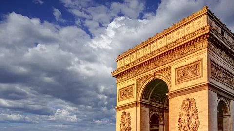 Arc de Triomphe (against the moving clouds, 4K), with zoom, Paris, France Stock Footage 241104408