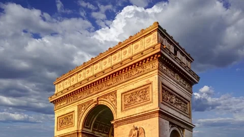 Arc de Triomphe (against the moving clouds, 4K), with zoom, Paris, France Stock Footage 241104446