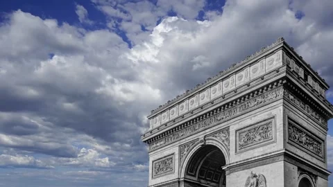 Arc de Triomphe (against the moving clouds, 4K), with zoom, Paris, France Stock Footage 241104454