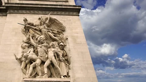 Arc de Triomphe (against the moving clouds, 4K), with zoom, Paris, France Stock Footage 241104509