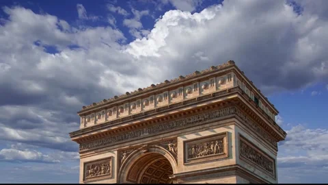 Arc de Triomphe (against the moving clouds, 4K), with zoom, Paris, France Stock Footage 241104568