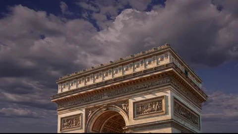 Arc de Triomphe (against the moving clouds, 4K), with zoom, Paris, France Stock Footage 241104570
