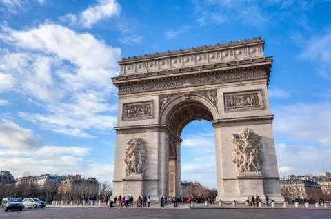 Arc de Triomphe against nice blue sky in Paris, France Stock Photos