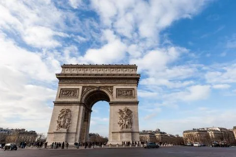 Arc de Triomphe against nice blue sky in Paris, France Stock Photos