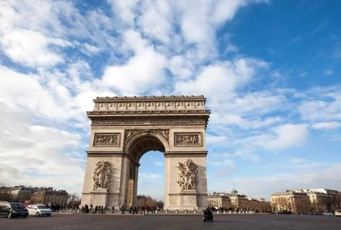Arc de Triomphe against nice blue sky in Paris, France Stock Photos