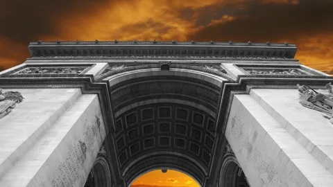 Arc de Triomphe against the sunset (time lapse, 4K), Paris, France Stock Footage 264943369