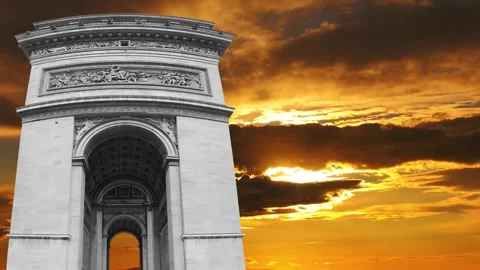 Arc de Triomphe against the sunset (time lapse, 4K), Paris, France Stock Footage 264943374