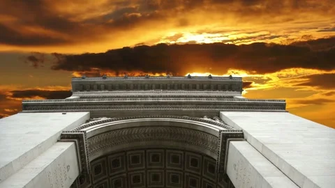 Arc de Triomphe against the sunset (time lapse, 4K), Paris, France Stock Footage 264943382