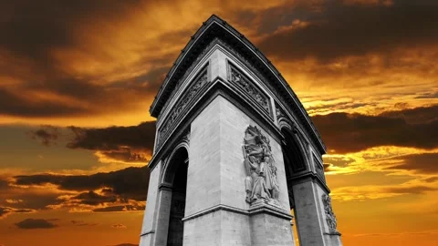 Arc de Triomphe against the sunset (time lapse, 4K), Paris, France Stock Footage 264943398