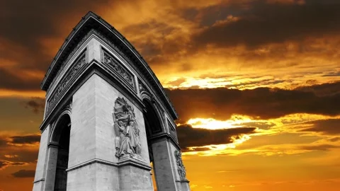 Arc de Triomphe against the sunset (time lapse, 4K), Paris, France Video stock 264943400