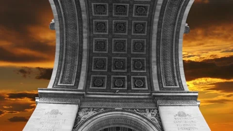 Arc de Triomphe against the sunset (time lapse, 4K), Paris, France Video stock 264943403